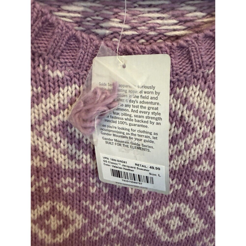 Gander Mountain Guide Series Sweater Womens L Wool Alpaca Fair Isle Purple NWT - Picture 2 of 7